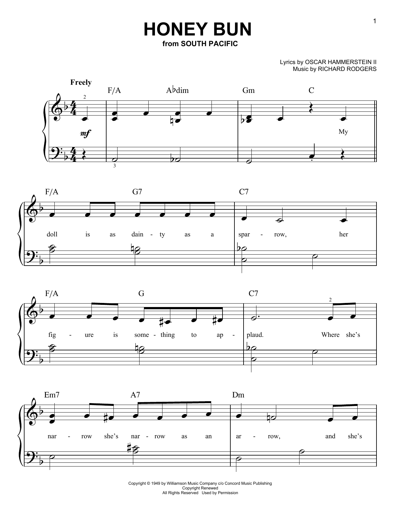 Download Rodgers & Hammerstein Honey Bun (from South Pacific) Sheet Music and learn how to play Very Easy Piano PDF digital score in minutes