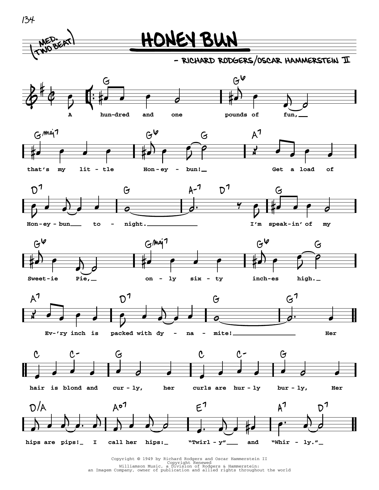 Download Rodgers & Hammerstein Honey Bun (High Voice) Sheet Music and learn how to play Real Book – Melody, Lyrics & Chords PDF digital score in minutes