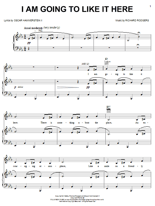 Download Rodgers & Hammerstein I Am Going To Like It Here Sheet Music and learn how to play Piano, Vocal & Guitar (Right-Hand Melody) PDF digital score in minutes