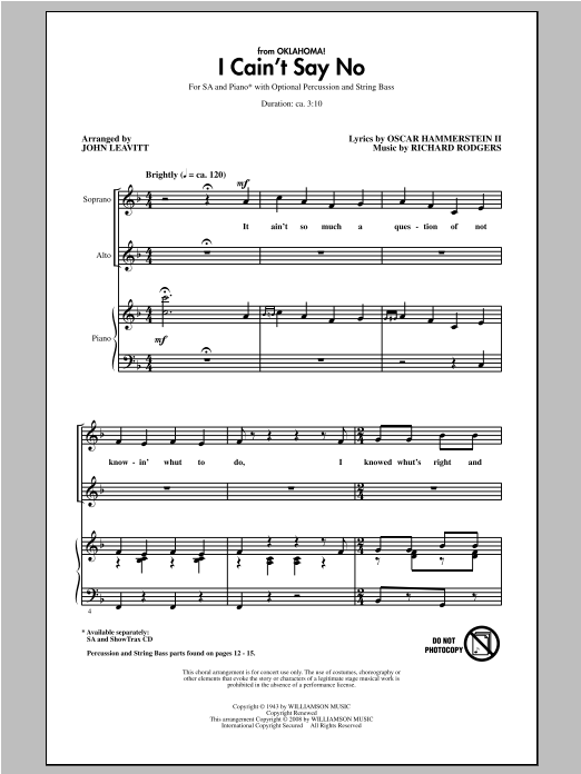 Download Rodgers & Hammerstein I Cain't Say No (arr. John Leavitt) Sheet Music and learn how to play 2-Part Choir PDF digital score in minutes