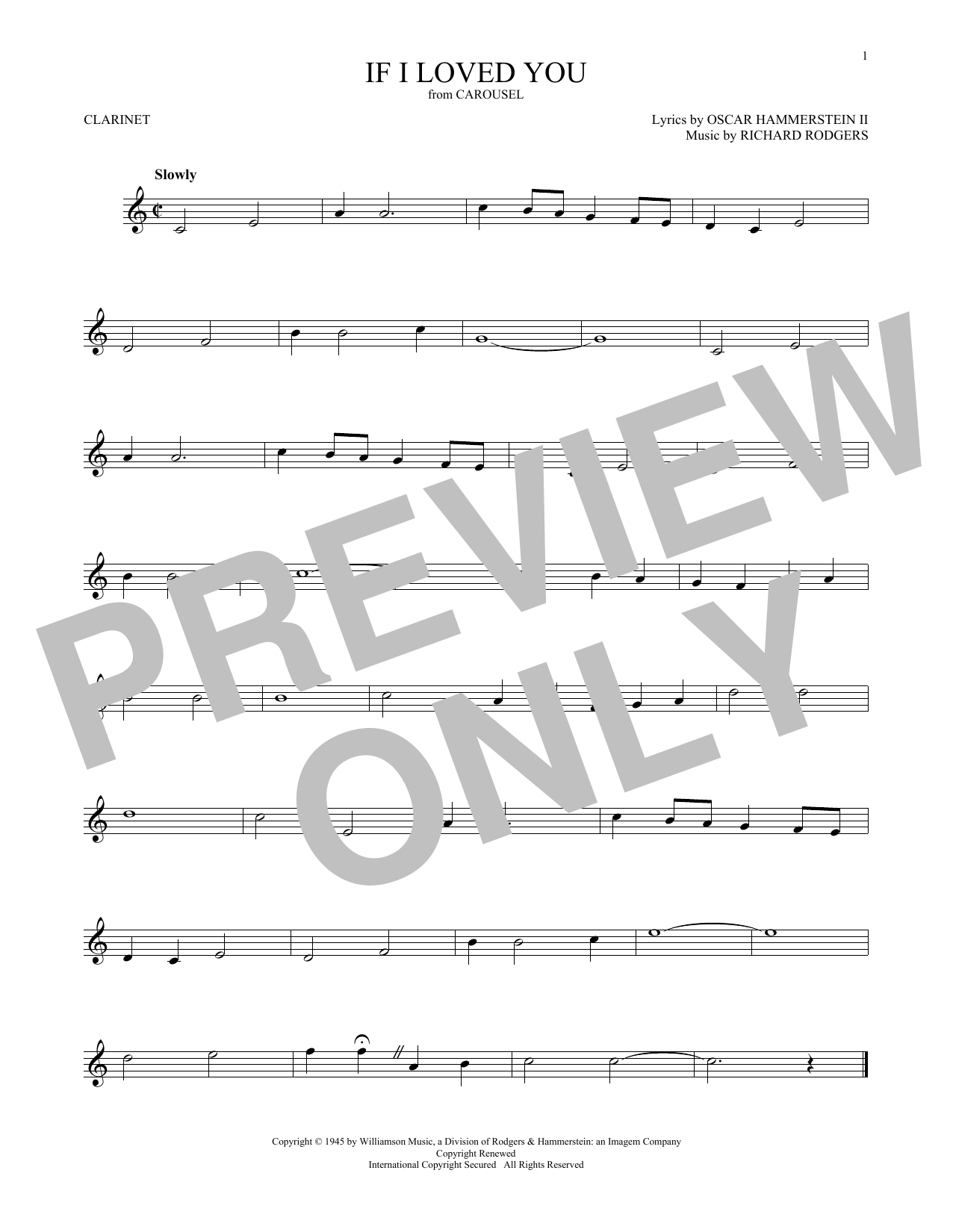 Download Rodgers & Hammerstein If I Loved You Sheet Music and learn how to play Clarinet PDF digital score in minutes