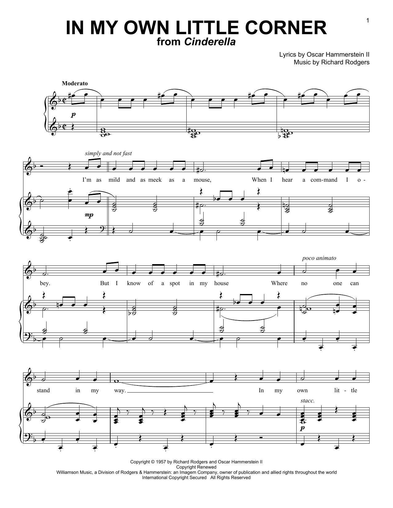 Download Rodgers & Hammerstein In My Own Little Corner Sheet Music and learn how to play Piano, Vocal & Guitar (Right-Hand Melody) PDF digital score in minutes