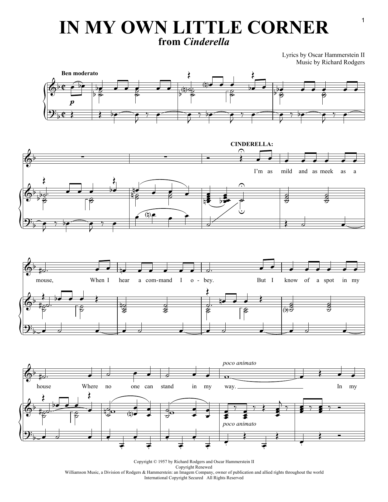 Download Rodgers & Hammerstein In My Own Little Corner Sheet Music and learn how to play Piano, Vocal & Guitar (Right-Hand Melody) PDF digital score in minutes