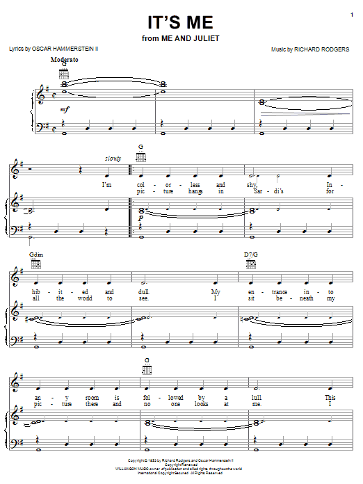 Download Rodgers & Hammerstein It's Me Sheet Music and learn how to play Piano, Vocal & Guitar (Right-Hand Melody) PDF digital score in minutes