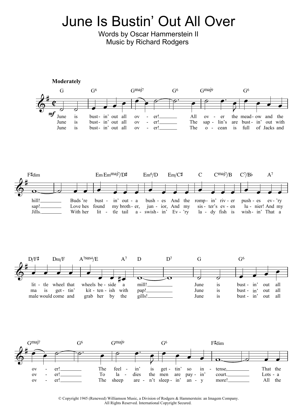 Download Rodgers & Hammerstein June Is Bustin' Out All Over (from Carousel) Sheet Music and learn how to play Lead Sheet / Fake Book PDF digital score in minutes