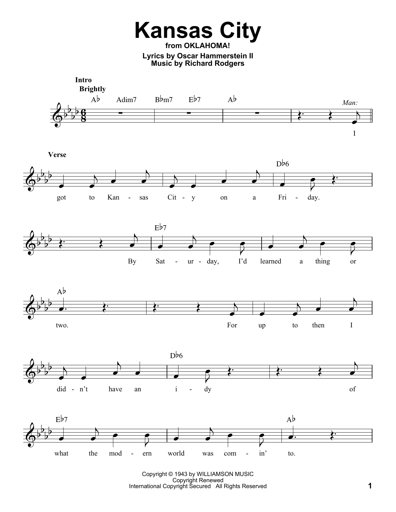 Download Rodgers & Hammerstein Kansas City Sheet Music and learn how to play Voice PDF digital score in minutes