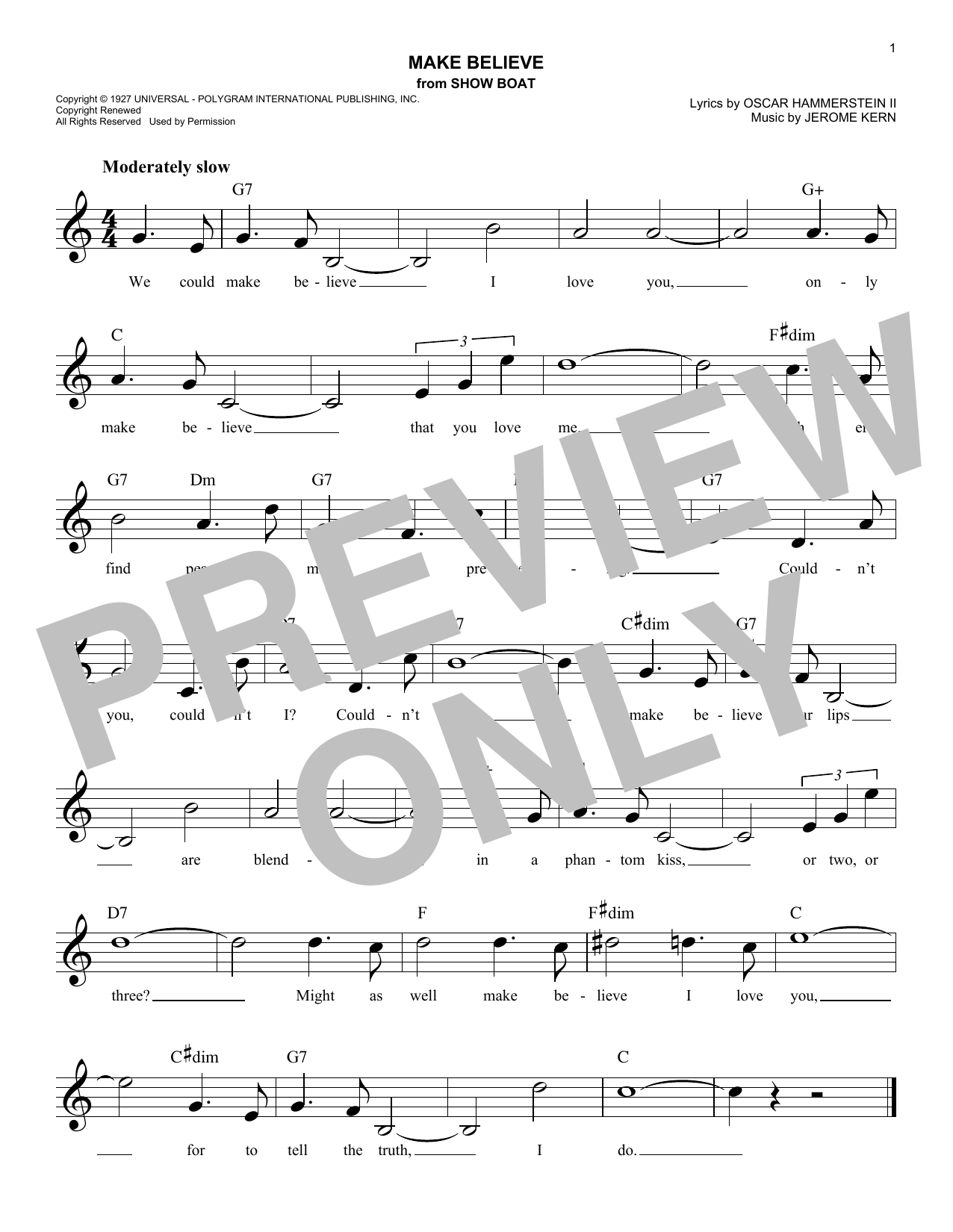 Download Rodgers & Hammerstein Make Believe Sheet Music and learn how to play Melody Line, Lyrics & Chords PDF digital score in minutes