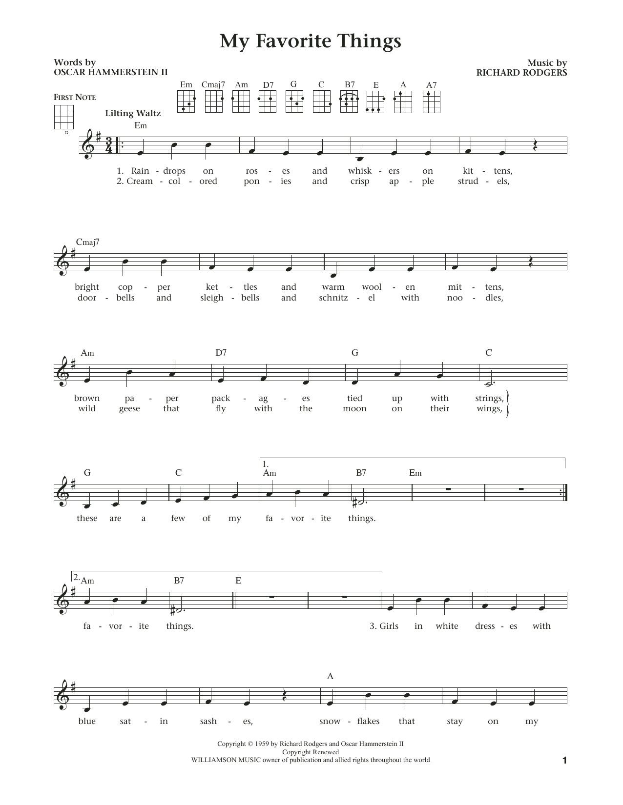 Download Rodgers & Hammerstein My Favorite Things Sheet Music and learn how to play Ukulele PDF digital score in minutes