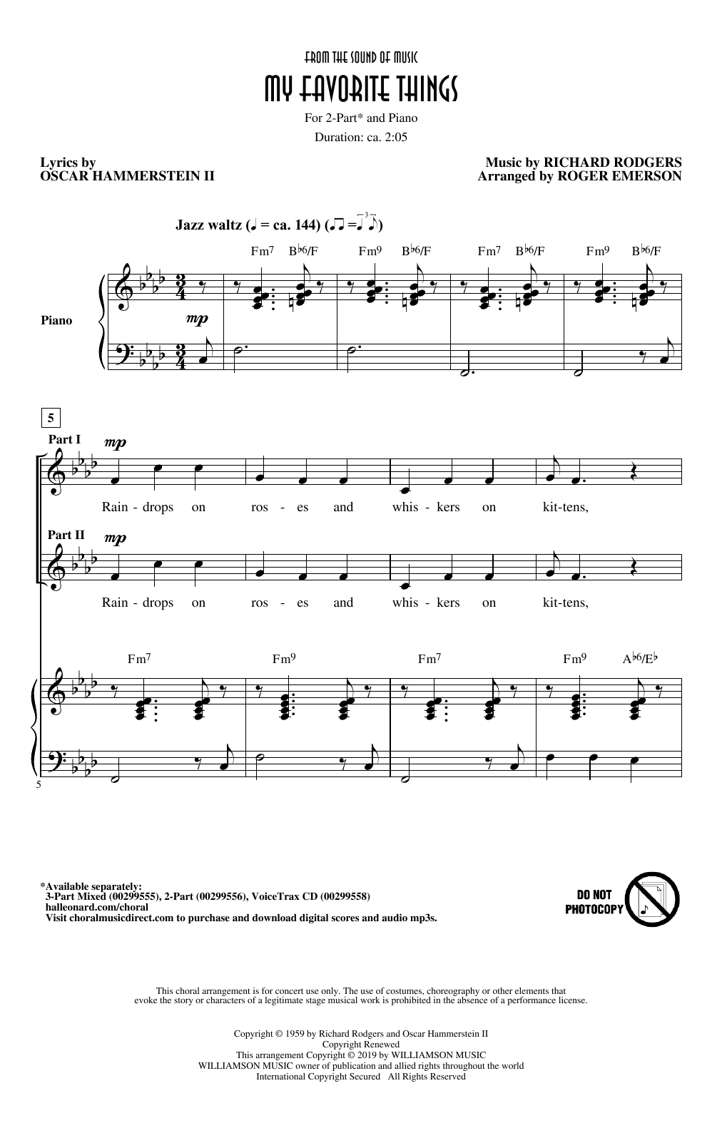 Download Rodgers & Hammerstein My Favorite Things (from The Sound Of Music) (arr. Roger Emerson) Sheet Music and learn how to play 2-Part Choir PDF digital score in minutes