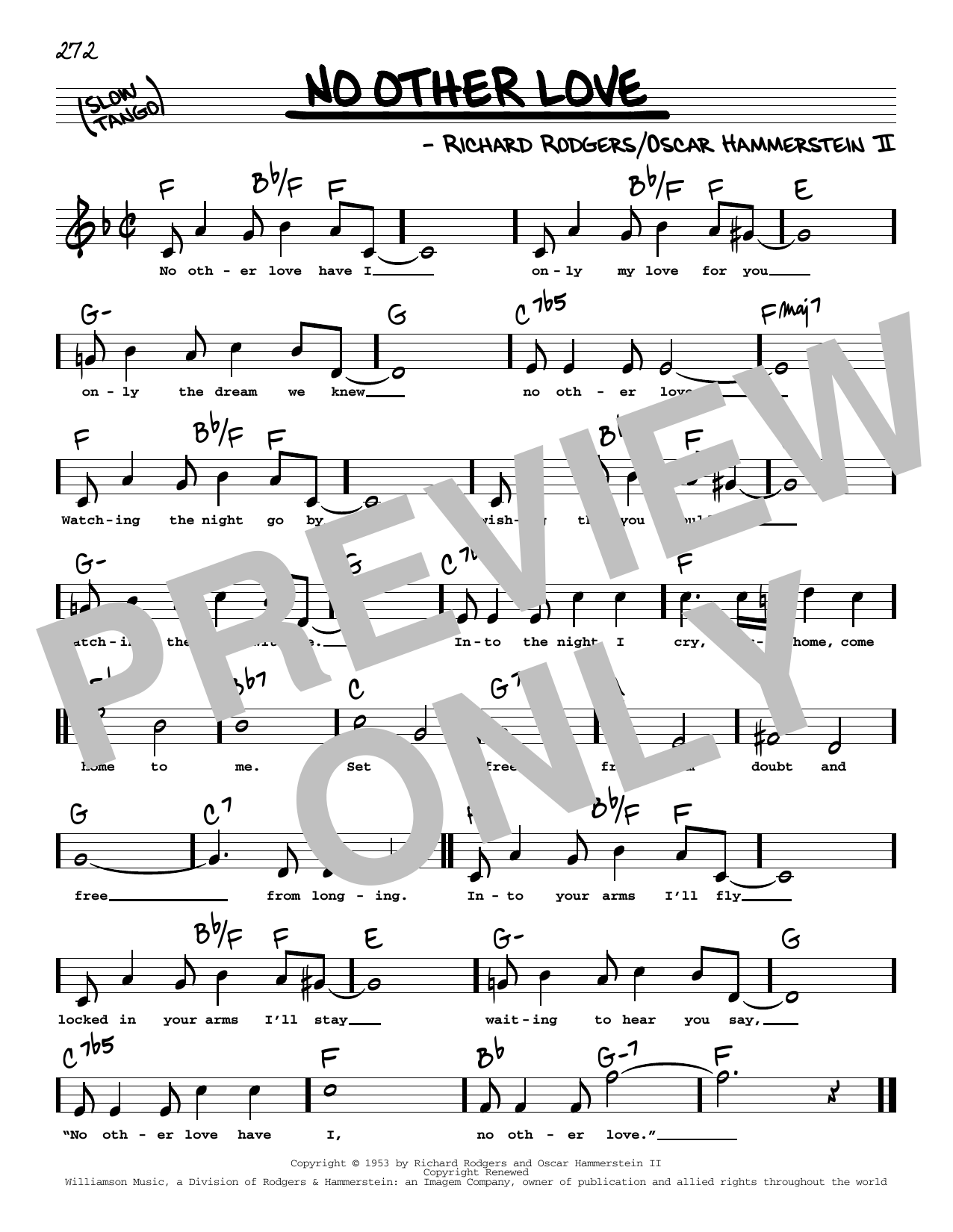 Download Rodgers & Hammerstein No Other Love (High Voice) (from Me And Juliet) Sheet Music and learn how to play Real Book – Melody, Lyrics & Chords PDF digital score in minutes