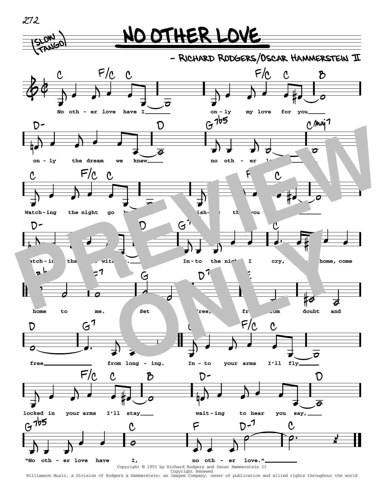 Download Rodgers & Hammerstein No Other Love (Low Voice) Sheet Music and learn how to play Real Book – Melody, Lyrics & Chords PDF digital score in minutes