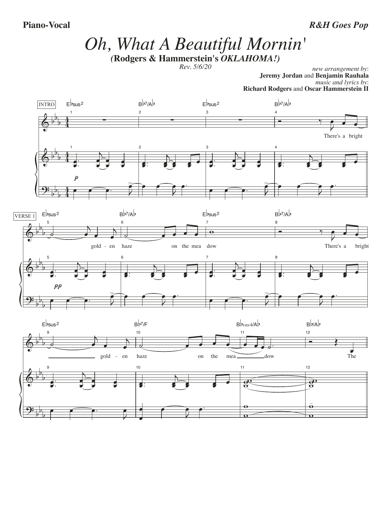 Download Rodgers & Hammerstein Oh, What A Beautiful Mornin' [R&H Goes Pop! version] (from Oklahoma!) Sheet Music and learn how to play Piano & Vocal PDF digital score in minutes