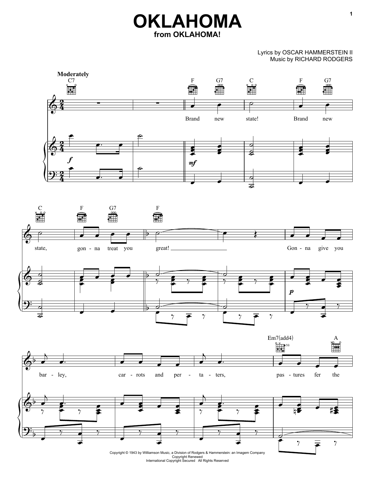 Download Rodgers & Hammerstein Oklahoma Sheet Music and learn how to play Piano, Vocal & Guitar (Right-Hand Melody) PDF digital score in minutes