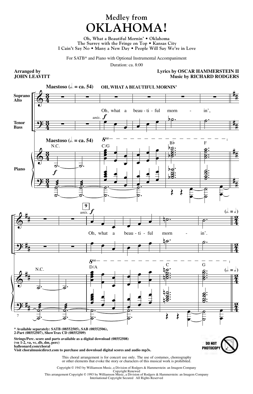 Download Rodgers & Hammerstein Oklahoma! (Medley) (arr. John Leavitt) Sheet Music and learn how to play SAB Choir PDF digital score in minutes