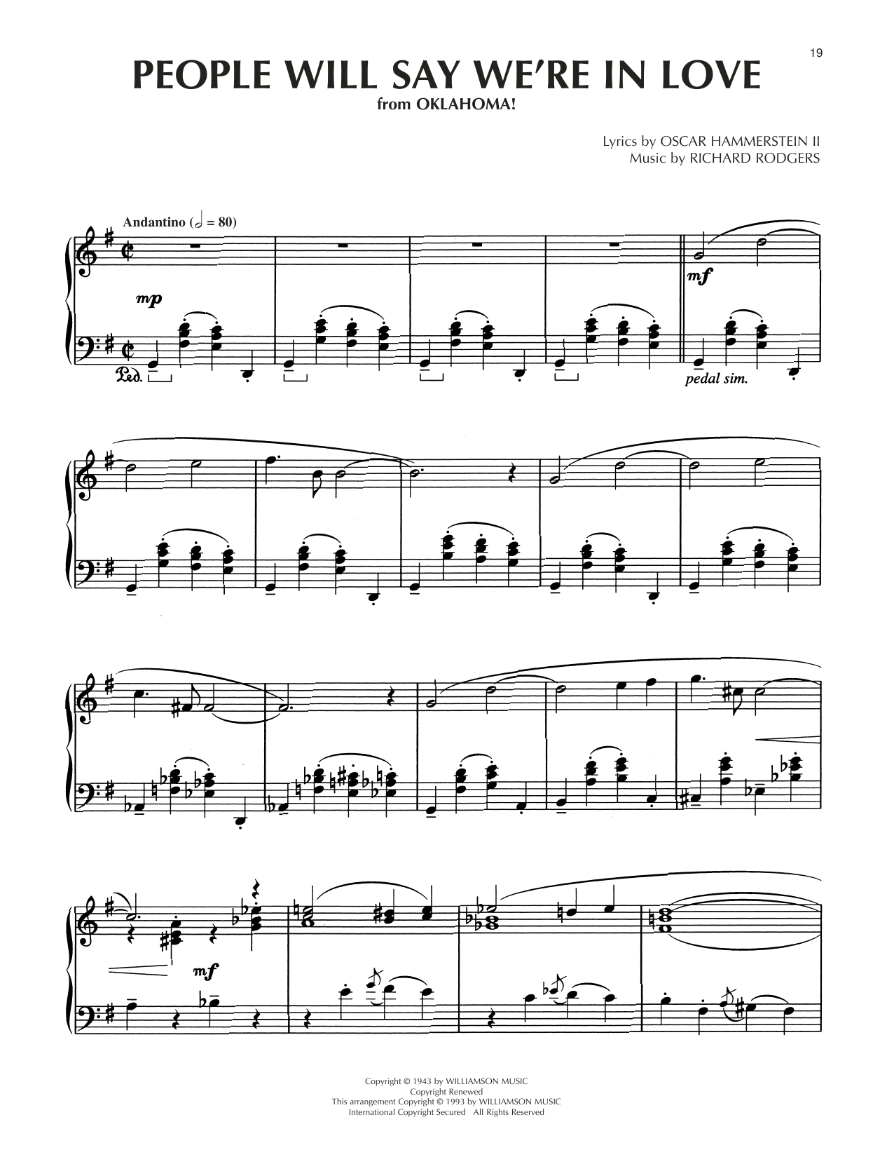 Download Rodgers & Hammerstein People Will Say We're In Love (from Oklahoma) (arr. Dick Hyman) Sheet Music and learn how to play Piano Solo PDF digital score in minutes