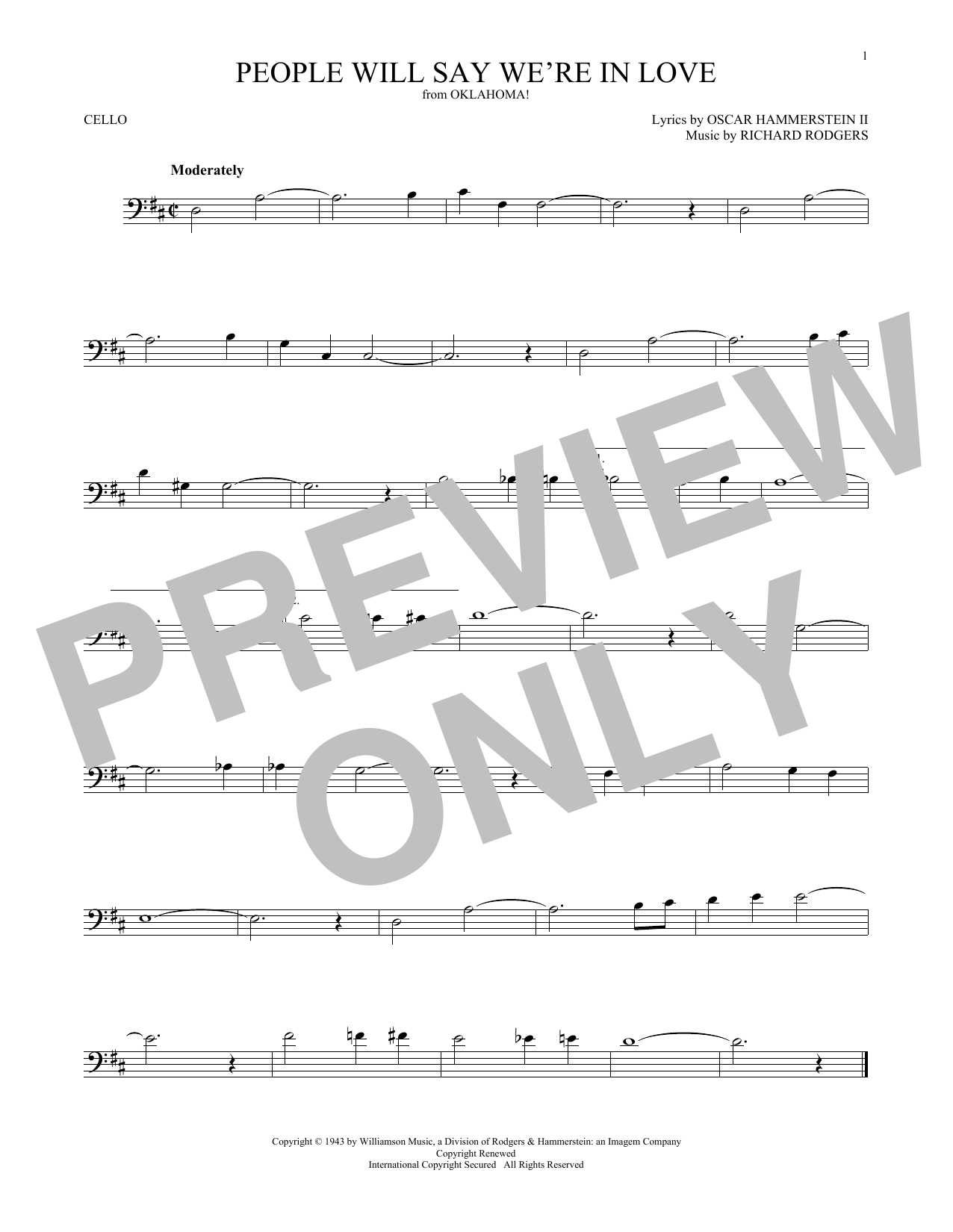Download Rodgers & Hammerstein People Will Say We're In Love Sheet Music and learn how to play Cello PDF digital score in minutes