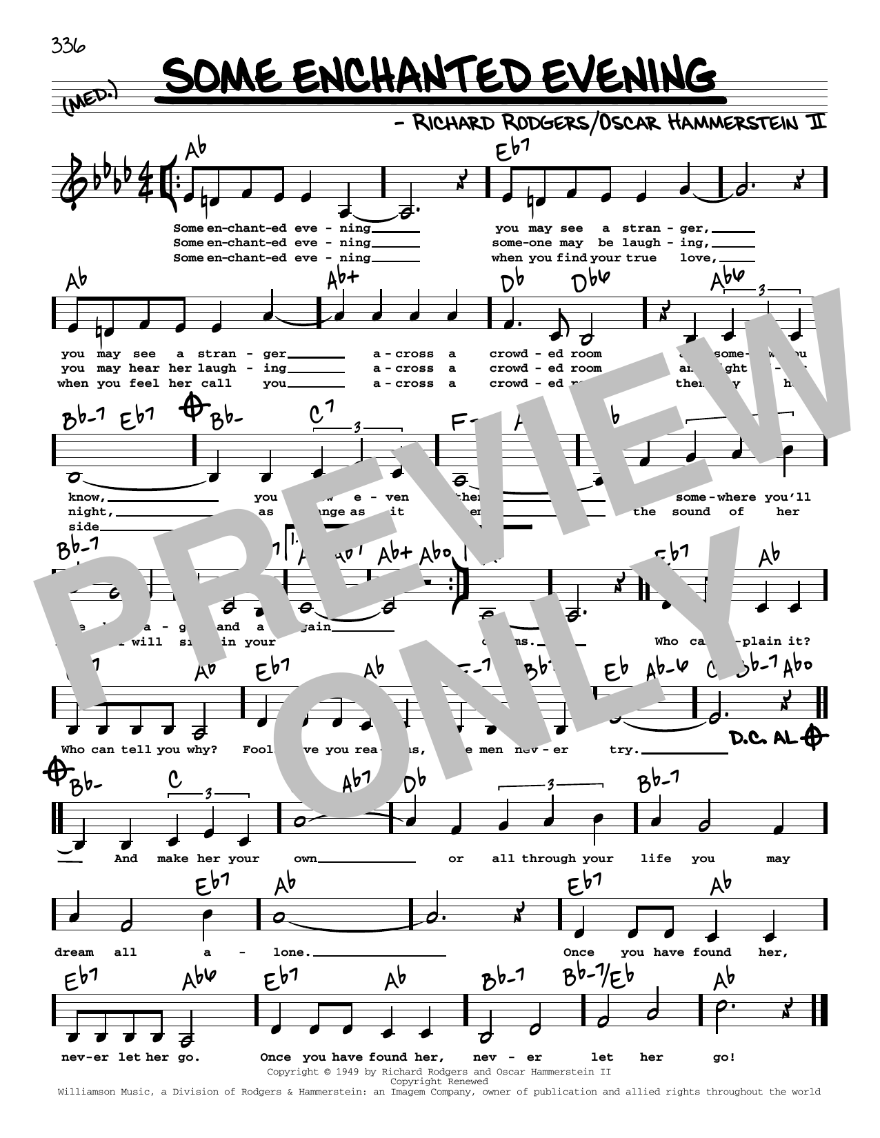 Download Rodgers & Hammerstein Some Enchanted Evening (from South Pacific) (Low Voice) Sheet Music and learn how to play Real Book – Melody, Lyrics & Chords PDF digital score in minutes