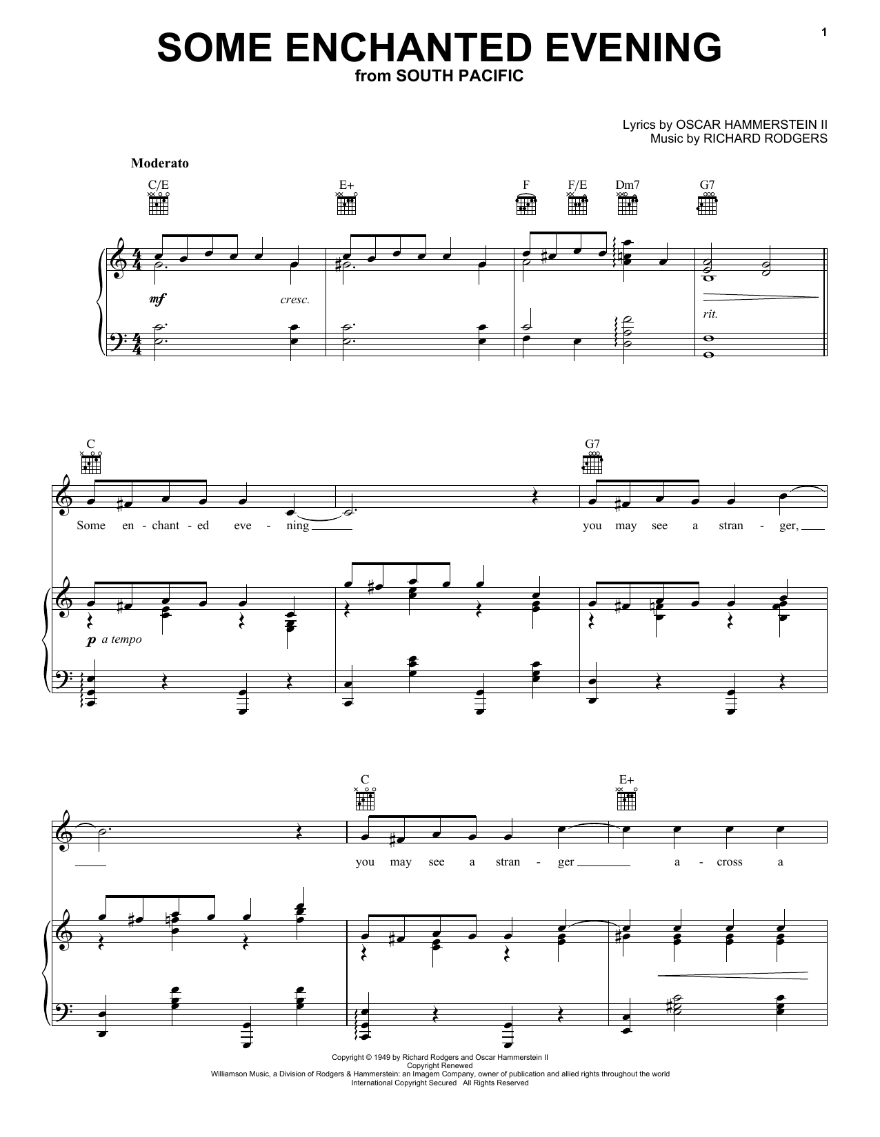Download Rodgers & Hammerstein Some Enchanted Evening (from South Pacific) Sheet Music and learn how to play Violin PDF digital score in minutes