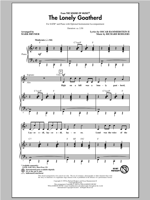 Download Rodgers & Hammerstein The Lonely Goatherd (from The Sound of Music) (arr. Mark Brymer) Sheet Music and learn how to play SATB PDF digital score in minutes
