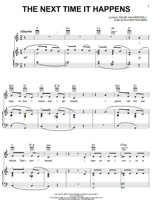 Download Rodgers & Hammerstein The Next Time It Happens Sheet Music and learn how to play Piano, Vocal & Guitar (Right-Hand Melody) PDF digital score in minutes