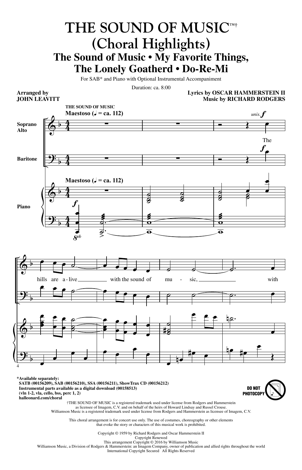 Download John Leavitt The Sound Of Music (Choral Highlights) Sheet Music and learn how to play SSA PDF digital score in minutes