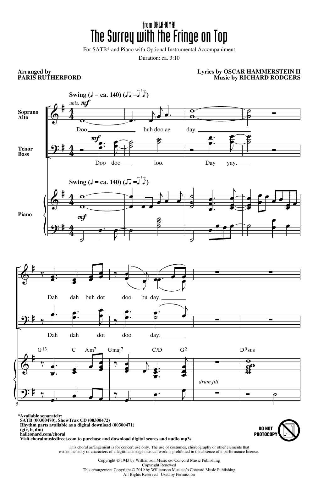 Download Rodgers & Hammerstein The Surrey With The Fringe On Top (from Oklahoma!) (arr. Paris Rutherford) Sheet Music and learn how to play SATB Choir PDF digital score in minutes
