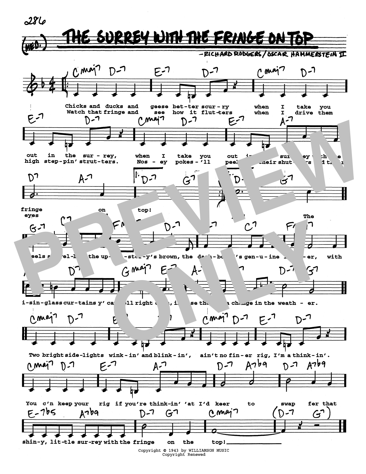 Download Rodgers & Hammerstein The Surrey With The Fringe On Top (Low Voice) Sheet Music and learn how to play Real Book – Melody, Lyrics & Chords PDF digital score in minutes