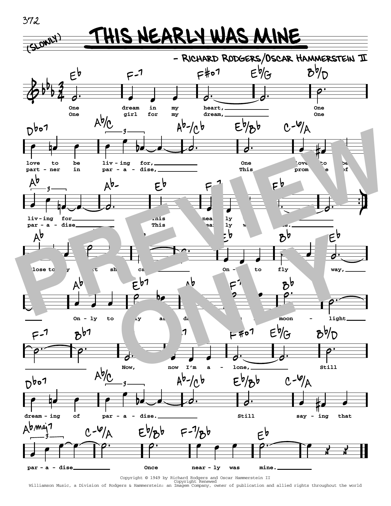 Download Rodgers & Hammerstein This Nearly Was Mine (High Voice) Sheet Music and learn how to play Real Book – Melody, Lyrics & Chords PDF digital score in minutes