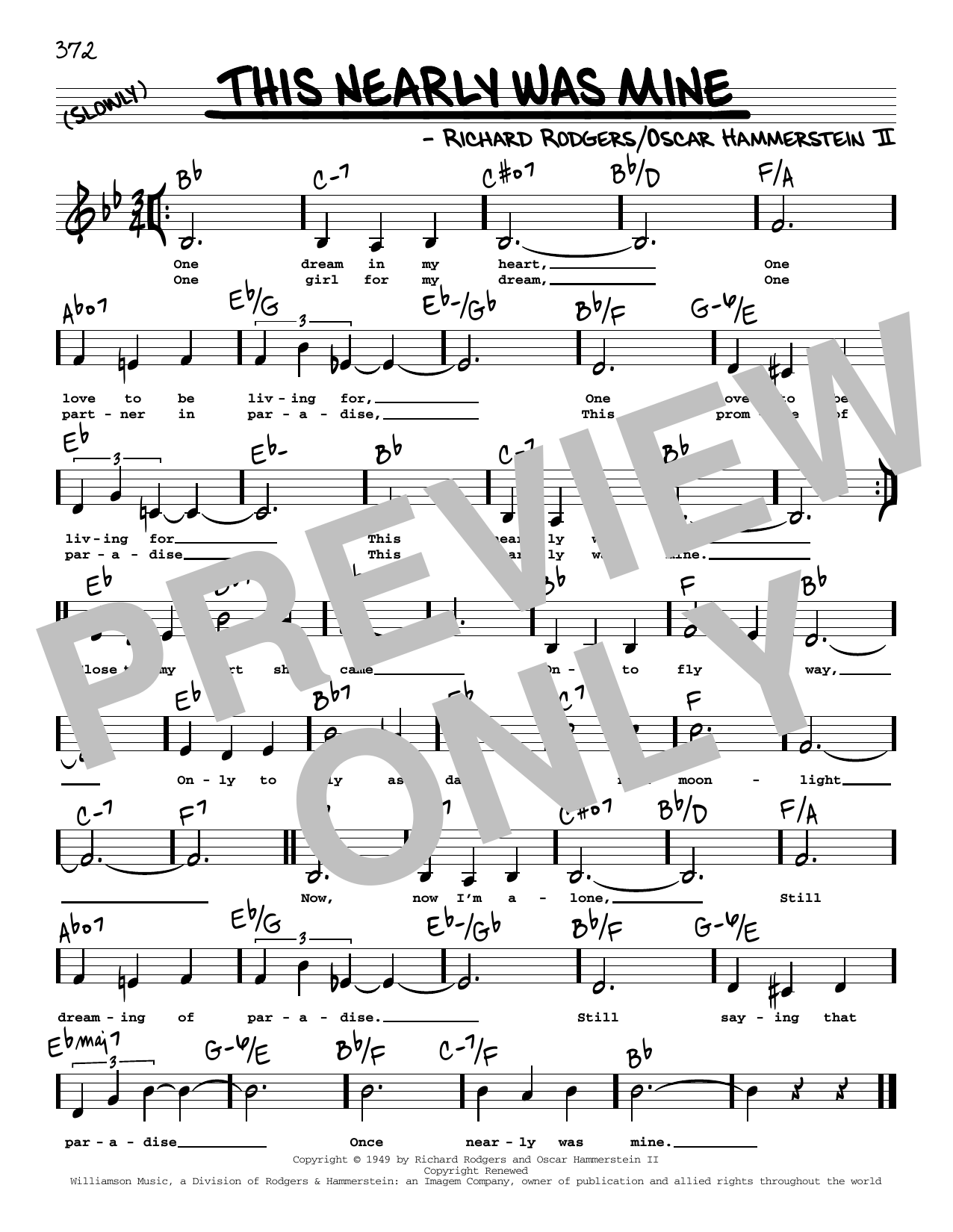 Download Rodgers & Hammerstein This Nearly Was Mine (Low Voice) Sheet Music and learn how to play Real Book – Melody, Lyrics & Chords PDF digital score in minutes