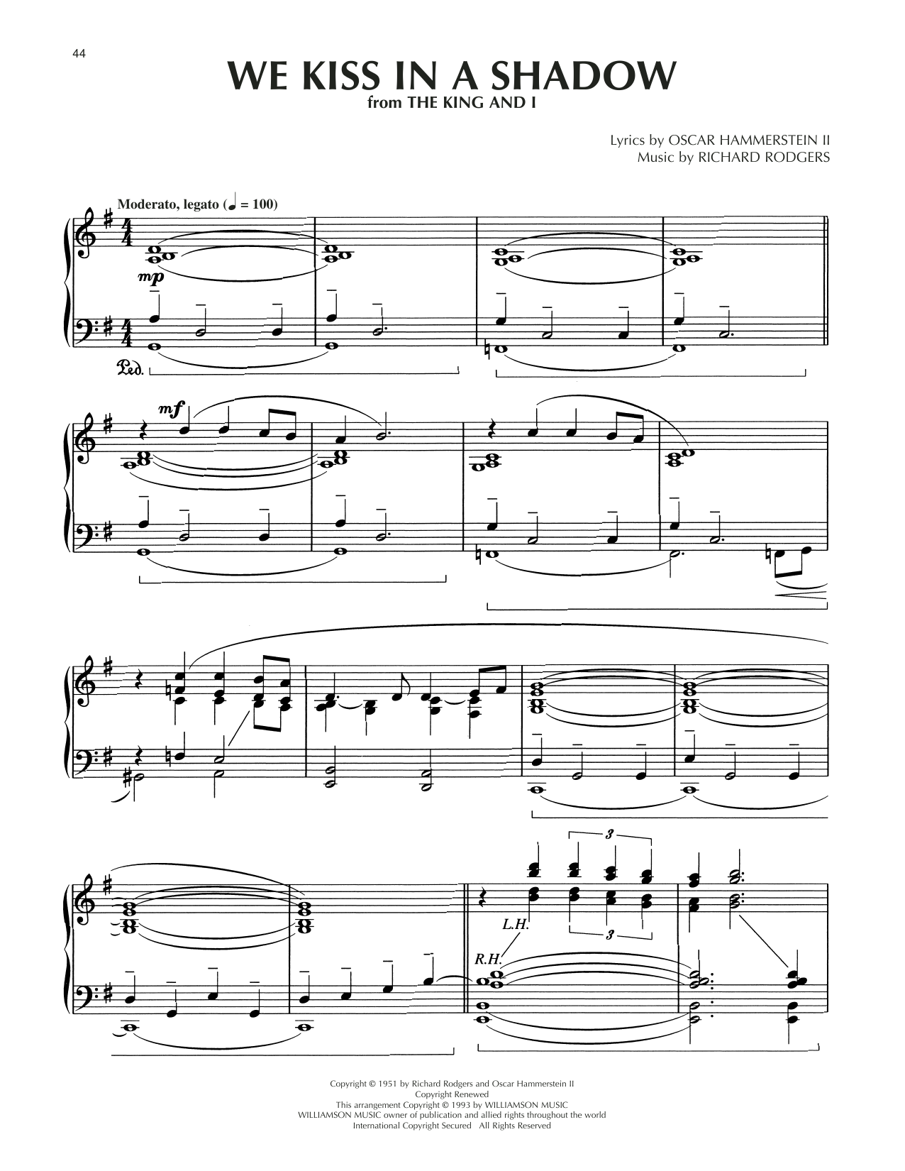 Download Rodgers & Hammerstein We Kiss In A Shadow (arr. Dick Hyman) Sheet Music and learn how to play Piano Solo PDF digital score in minutes