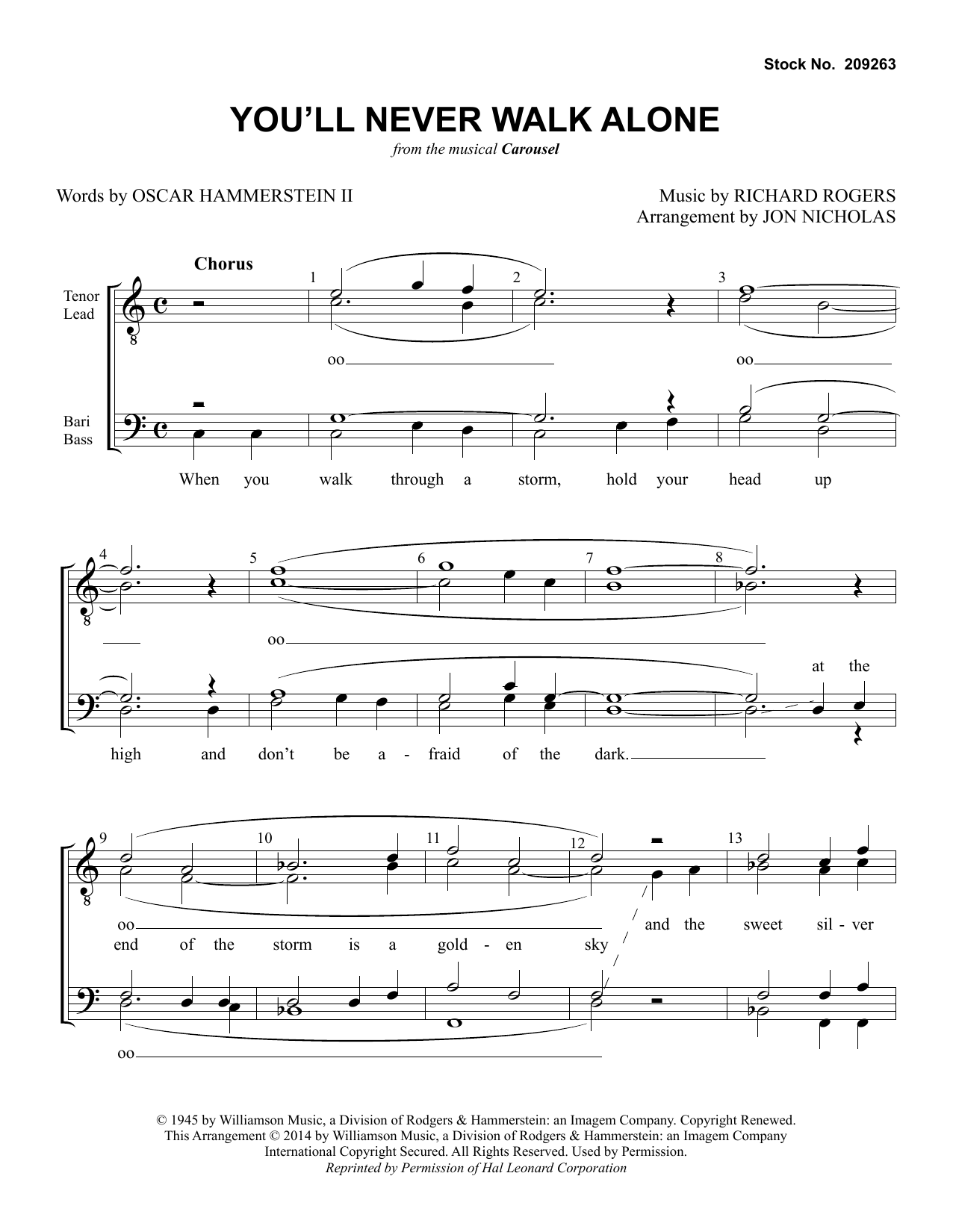 Download Rodgers & Hammerstein You'll Never Walk Alone (from Carousel) (arr. Jon Nicholas) Sheet Music and learn how to play SSAA Choir PDF digital score in minutes