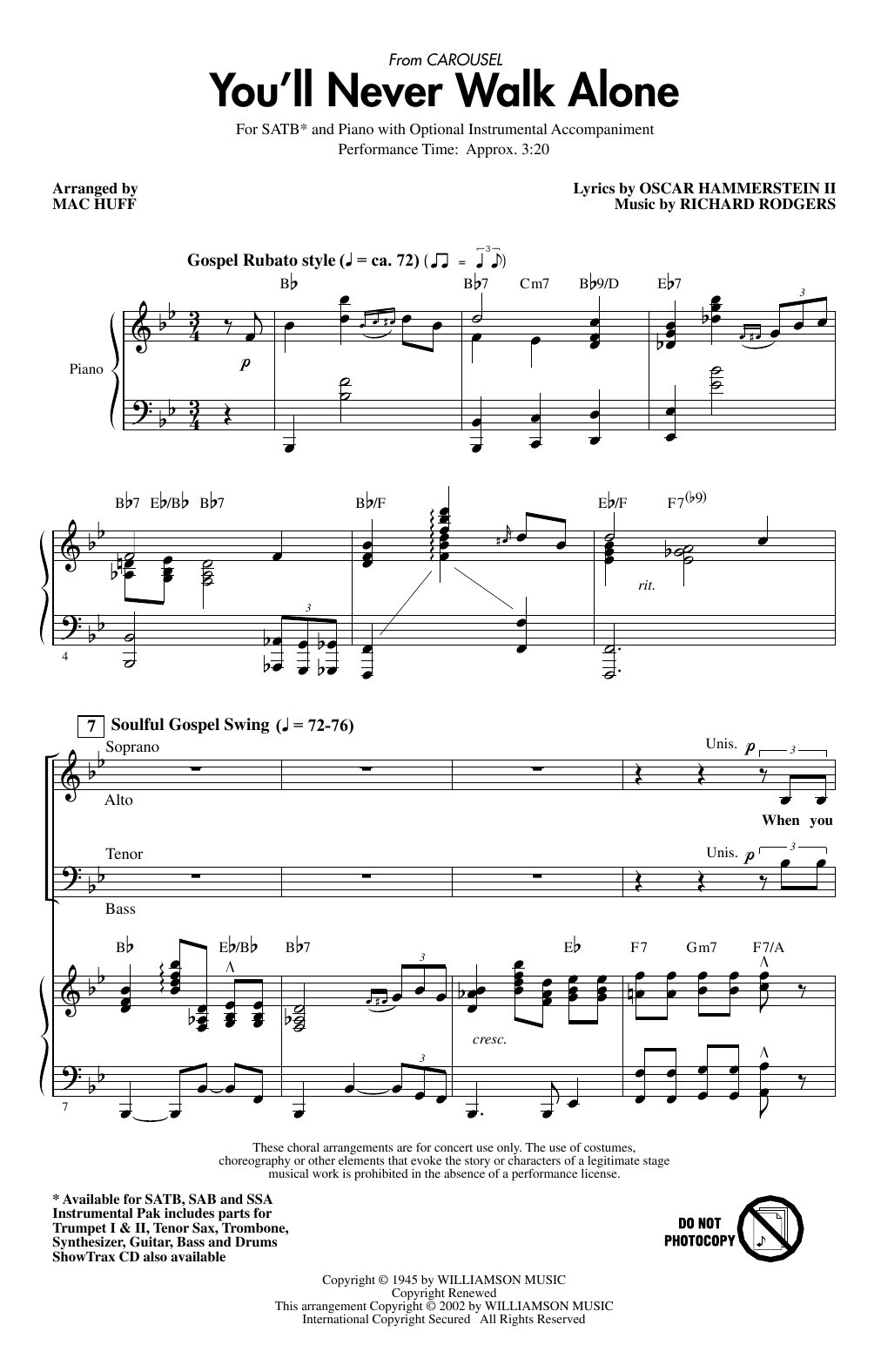 Download Rodgers & Hammerstein You'll Never Walk Alone (from Carousel) (arr. Mac Huff) Sheet Music and learn how to play SATB Choir PDF digital score in minutes