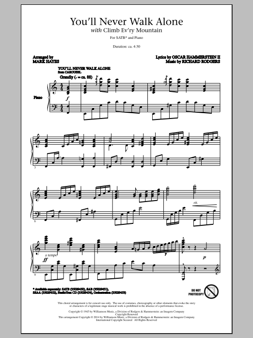 Download Mark Hayes You'll Never Walk Alone (with Climb Every Mountain) Sheet Music and learn how to play SSA PDF digital score in minutes