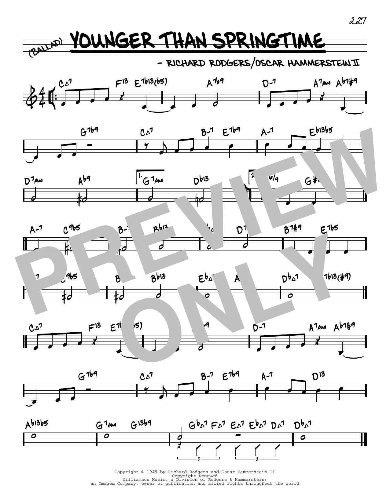 Download Rodgers & Hammerstein Younger Than Springtime (arr. David Hazeltine) Sheet Music and learn how to play Real Book – Enhanced Chords PDF digital score in minutes
