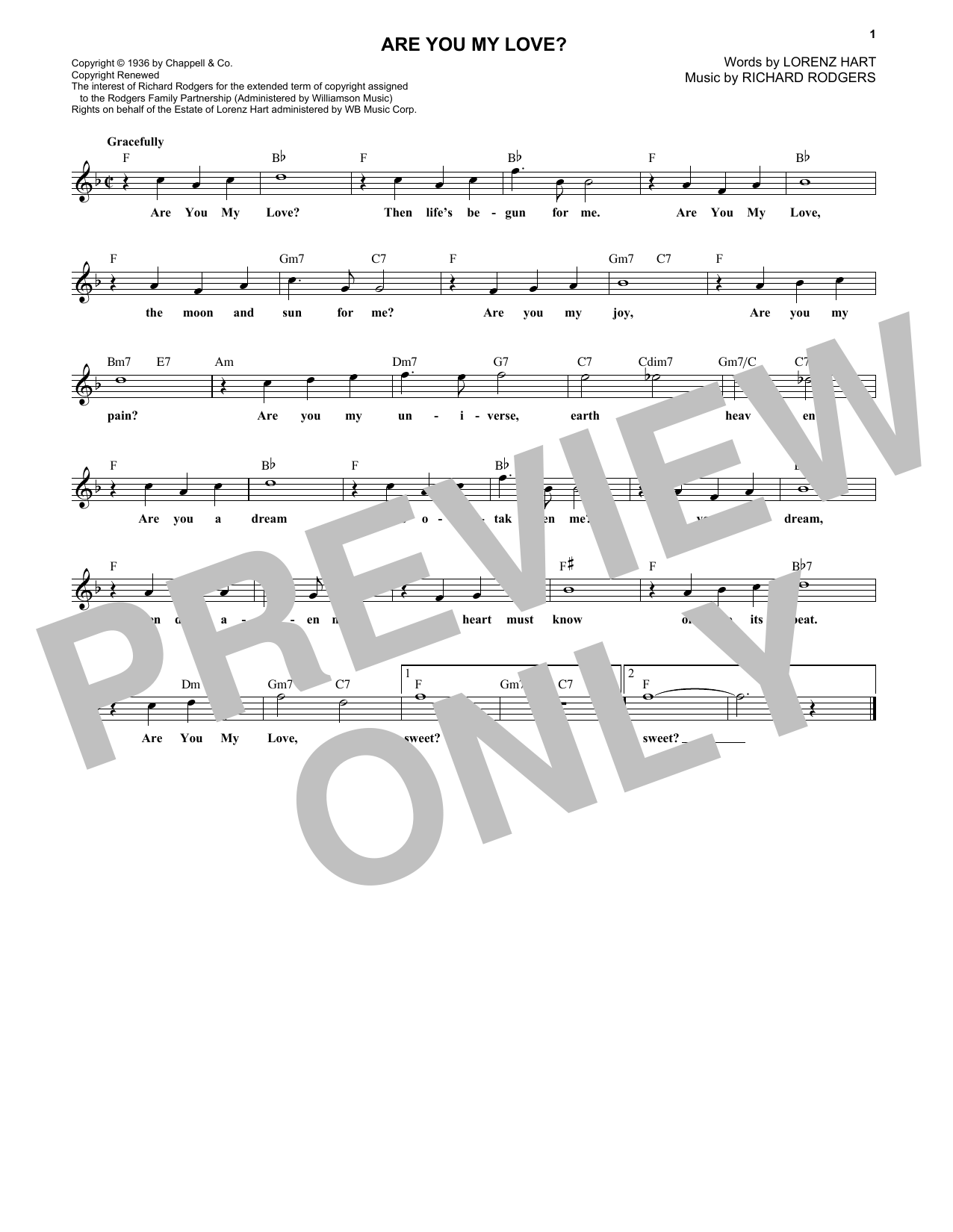 Download Rodgers & Hart Are You My Love? Sheet Music and learn how to play Melody Line, Lyrics & Chords PDF digital score in minutes