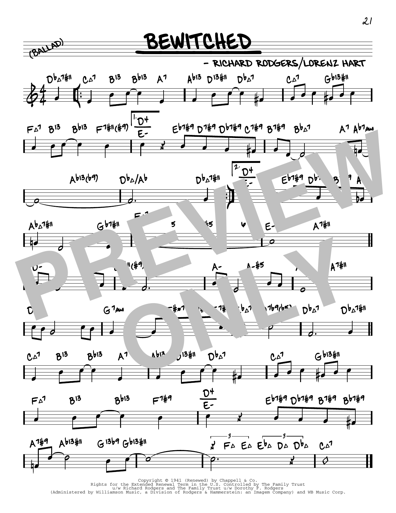 Download Rodgers & Hart Bewitched (arr. David Hazeltine) Sheet Music and learn how to play Real Book – Enhanced Chords PDF digital score in minutes