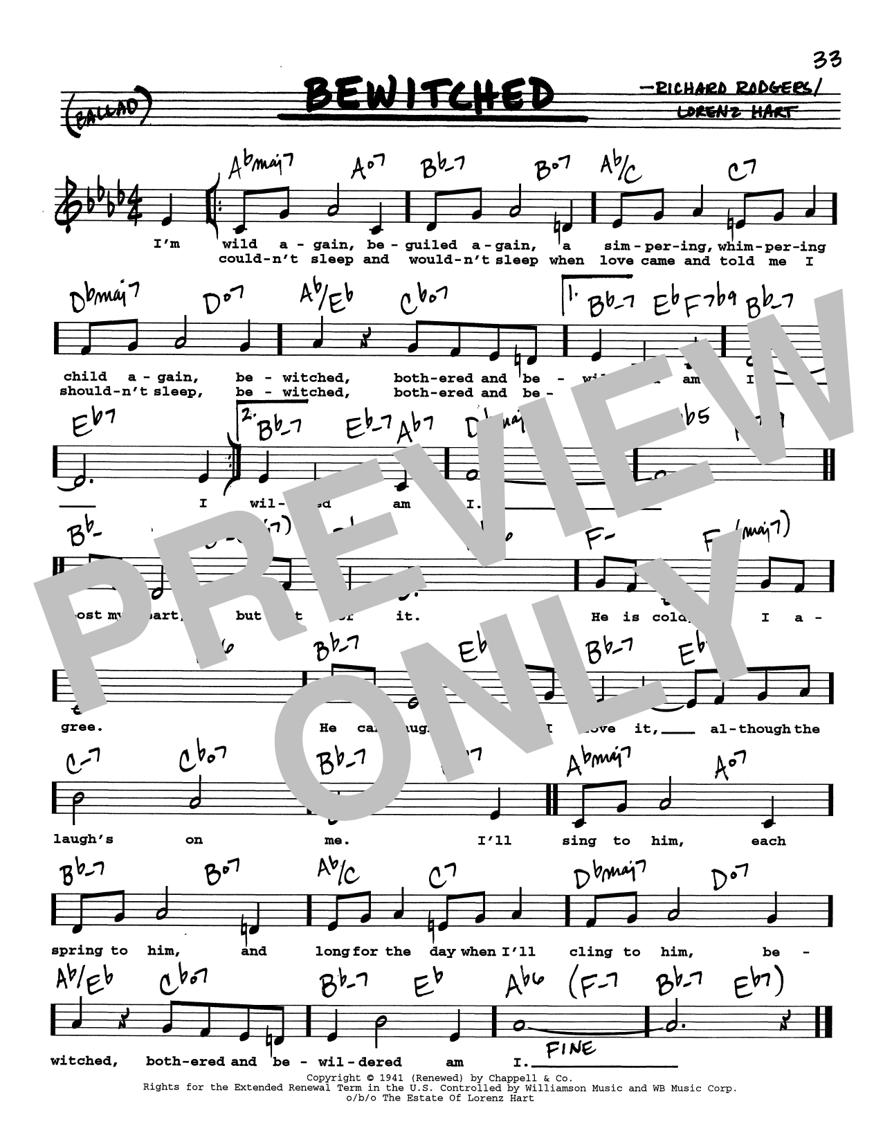 Download Rodgers & Hart Bewitched (Low Voice) Sheet Music and learn how to play Real Book – Melody, Lyrics & Chords PDF digital score in minutes