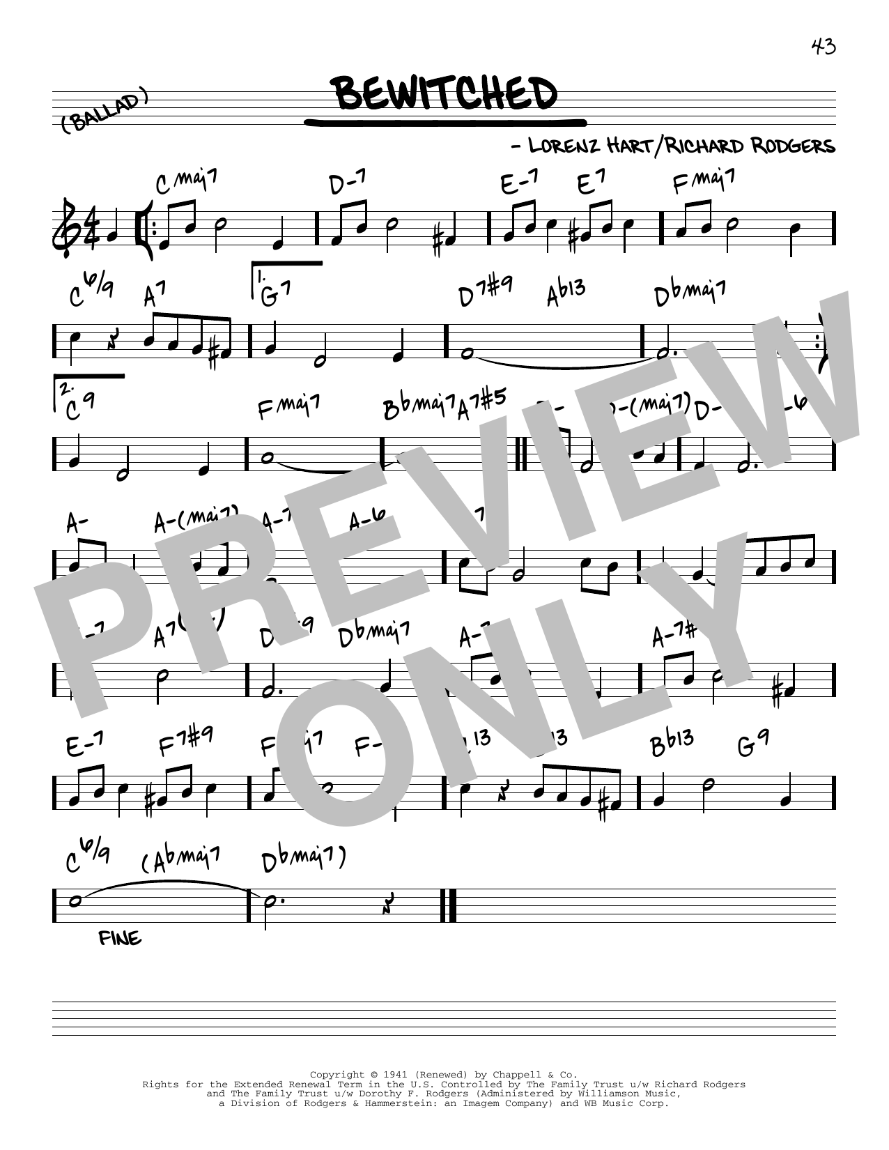 Download Rodgers & Hart Bewitched [Reharmonized version] (arr. Jack Grassel) Sheet Music and learn how to play Real Book – Melody & Chords PDF digital score in minutes