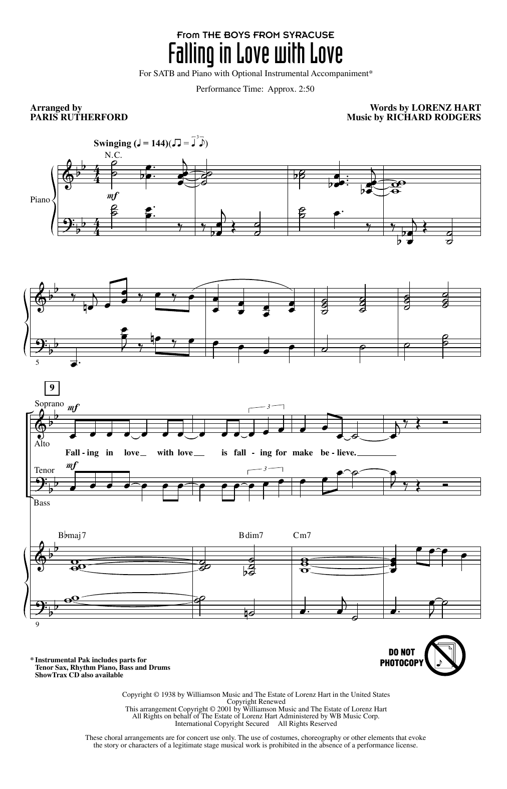 Download Rodgers & Hart Falling In Love With Love (from The Boys From Syracuse) (arr. Paris Rutherford) Sheet Music and learn how to play SATB Choir PDF digital score in minutes