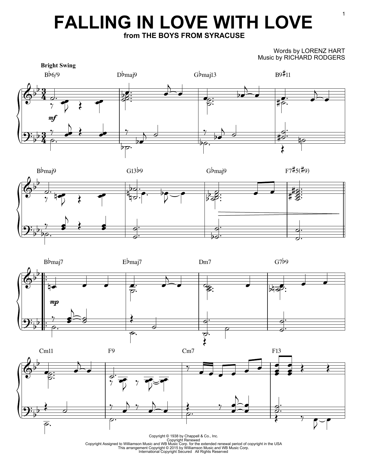 Download Rodgers & Hart Falling In Love With Love Sheet Music and learn how to play Piano PDF digital score in minutes