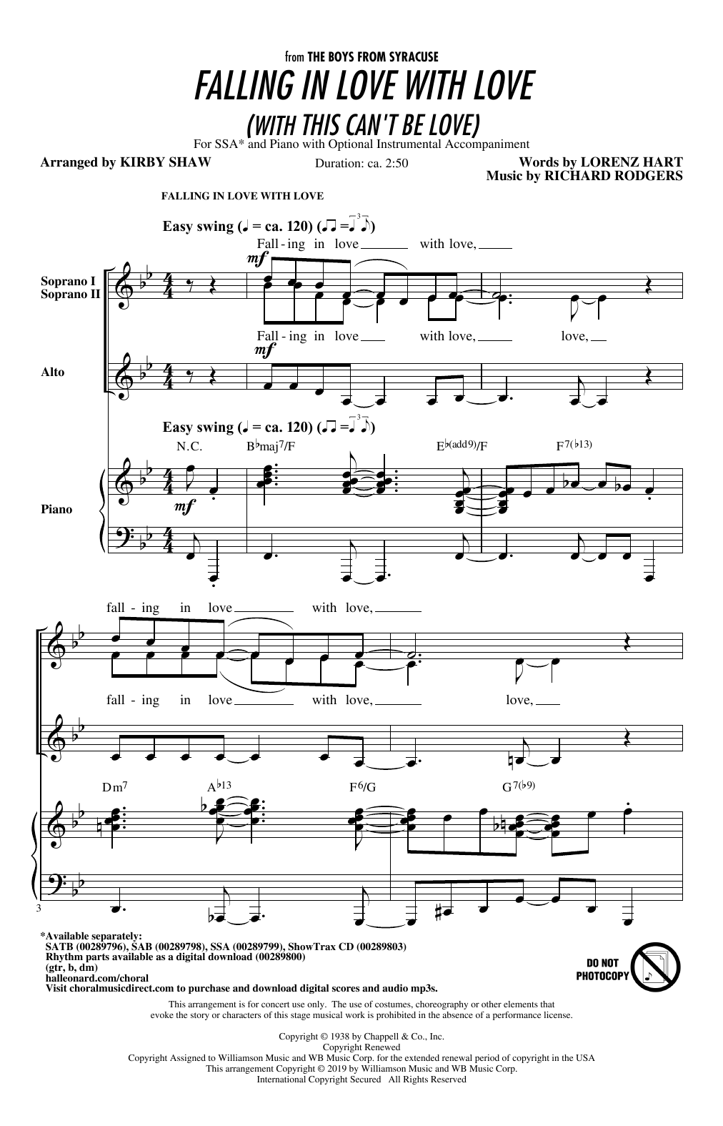 Download Rodgers & Hart Falling In Love With Love (with This Can't Be Love) (arr. Kirby Shaw) Sheet Music and learn how to play SAB Choir PDF digital score in minutes