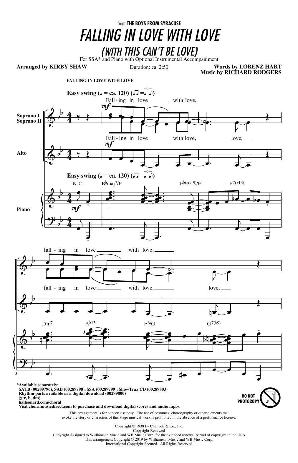 Download Rodgers & Hart Falling In Love With Love (with This Can't Be Love) (arr. Kirby Shaw) Sheet Music and learn how to play SATB Choir PDF digital score in minutes