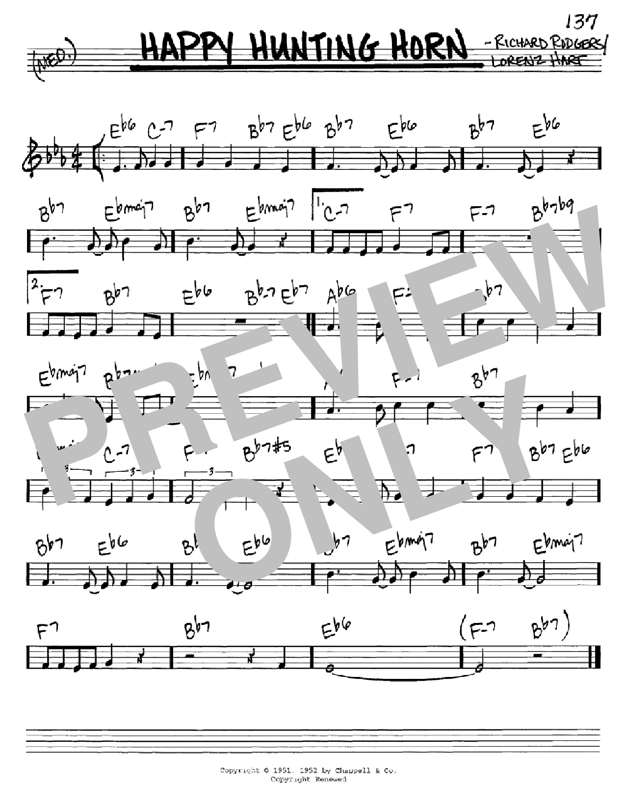 Download Rodgers & Hart Happy Hunting Horn Sheet Music and learn how to play Real Book - Melody & Chords - C Instruments PDF digital score in minutes