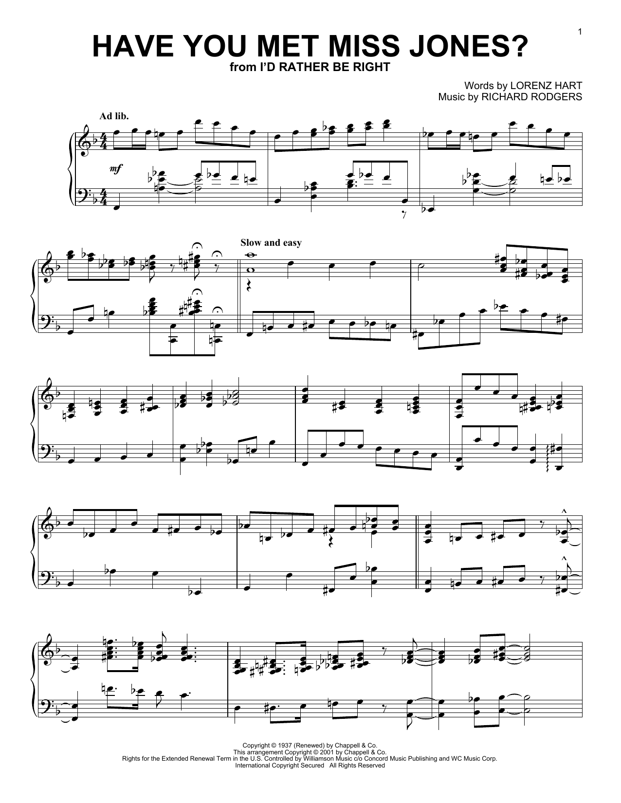 Download Rodgers & Hart Have You Met Miss Jones? (arr. Al Lerner) Sheet Music and learn how to play Piano Solo PDF digital score in minutes