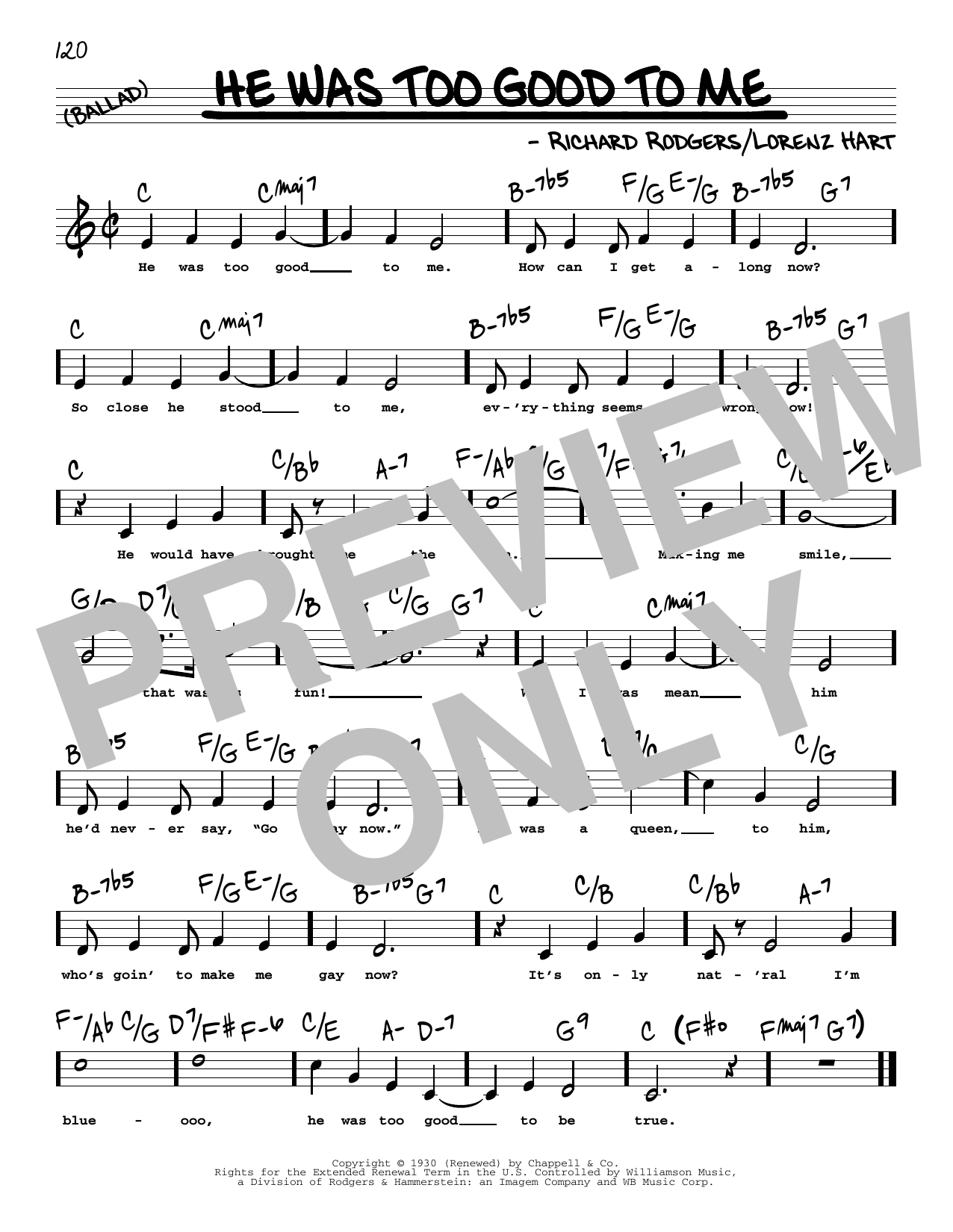 Download Rodgers & Hart He Was Too Good To Me (High Voice) Sheet Music and learn how to play Real Book – Melody, Lyrics & Chords PDF digital score in minutes