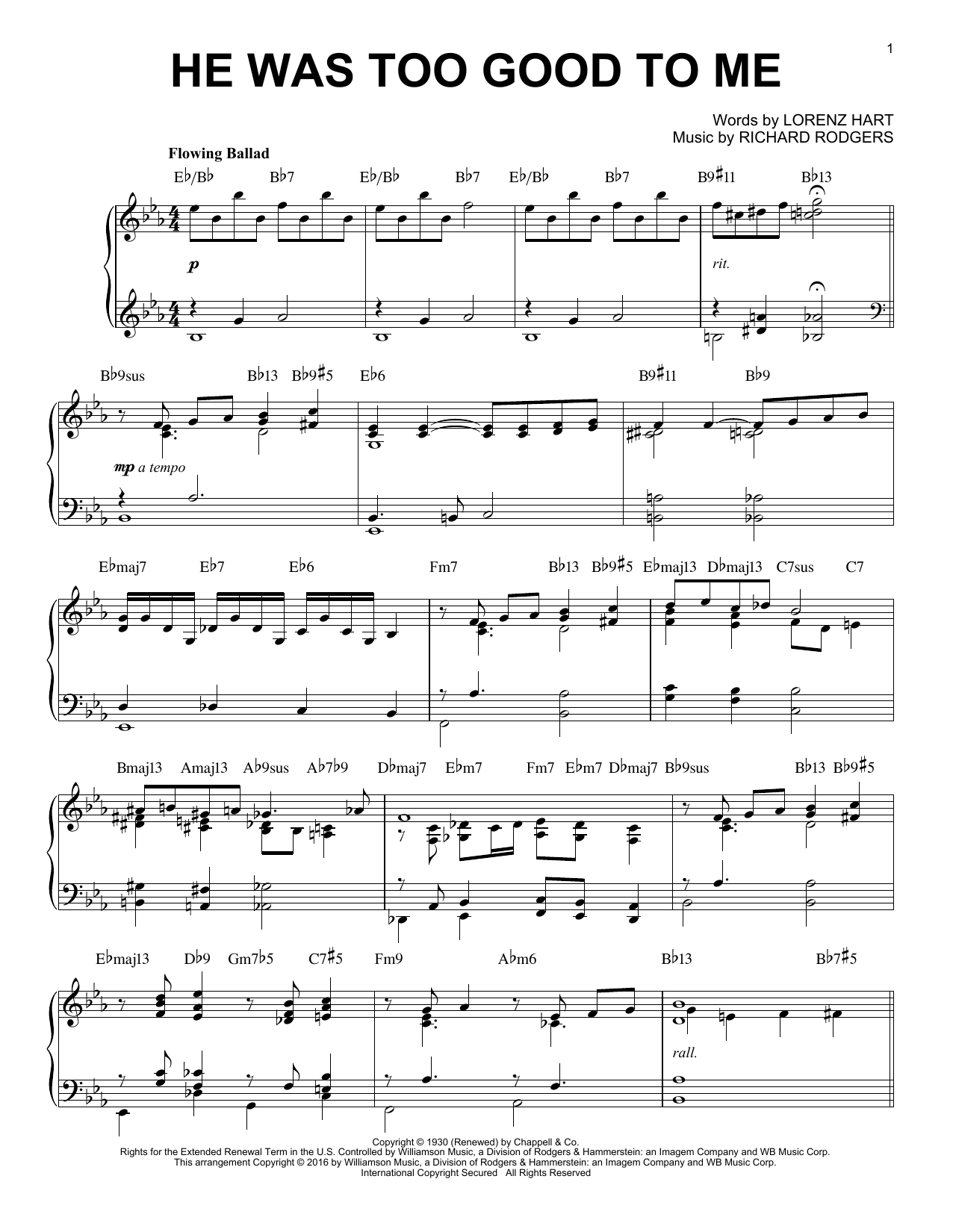 Download Rodgers & Hart He Was Too Good To Me Sheet Music and learn how to play Piano PDF digital score in minutes