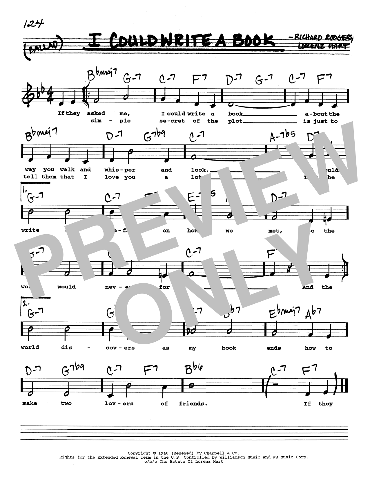 Download Rodgers & Hart I Could Write A Book (Low Voice) Sheet Music and learn how to play Real Book – Melody, Lyrics & Chords PDF digital score in minutes