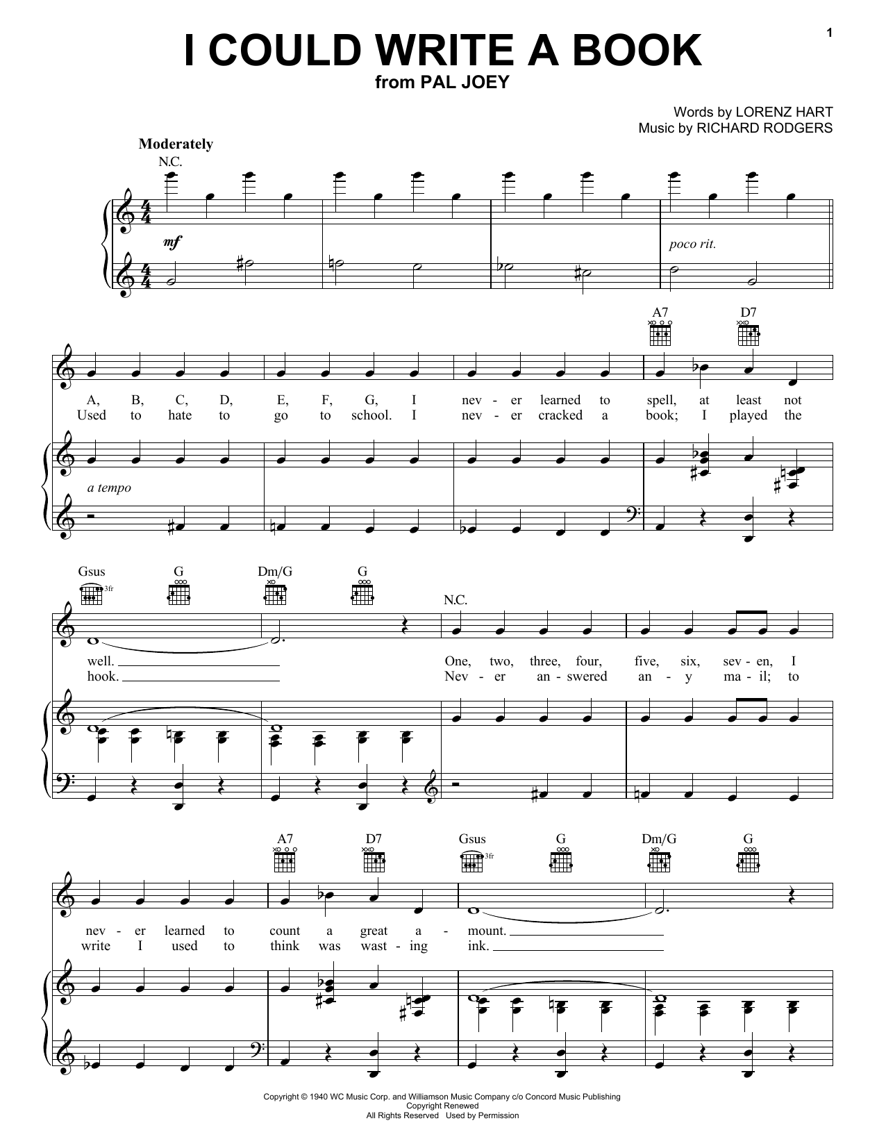 Download Rodgers & Hart I Could Write A Book Sheet Music and learn how to play Piano, Vocal & Guitar (Right-Hand Melody) PDF digital score in minutes