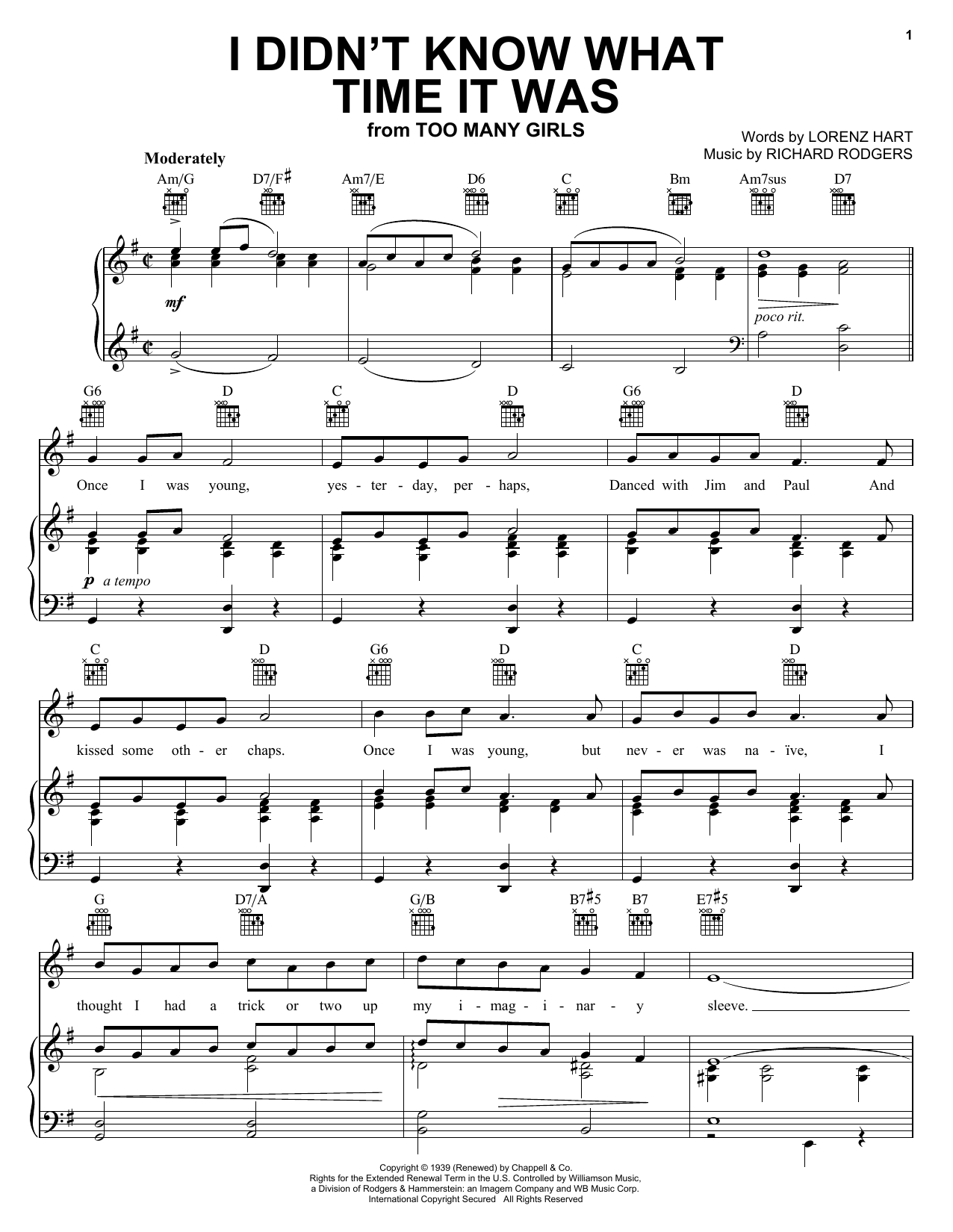 Download Rodgers & Hart I Didn't Know What Time It Was Sheet Music and learn how to play Real Book - Melody, Lyrics & Chords - C Instruments PDF digital score in minutes