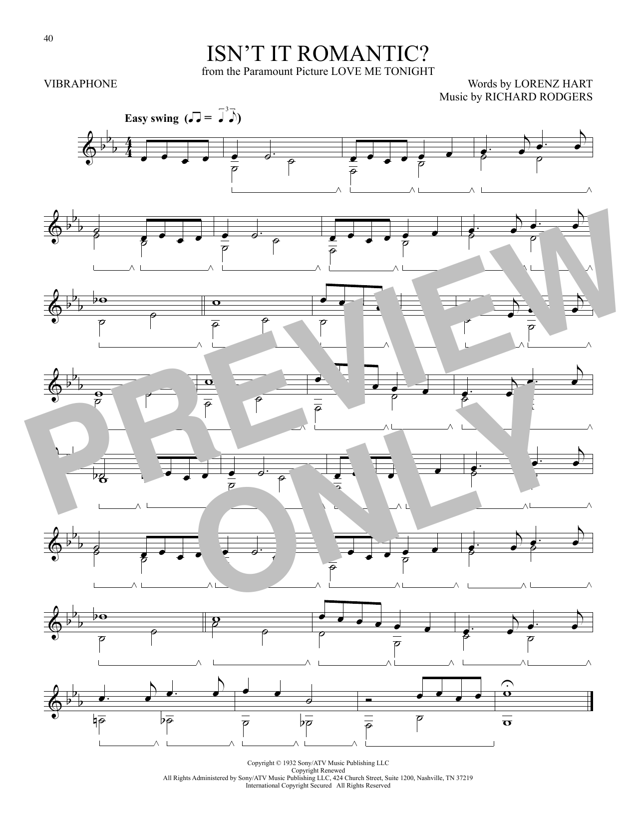 Download Rodgers & Hart Isn't It Romantic? (from Love Me Tonight) Sheet Music and learn how to play Vibraphone Solo PDF digital score in minutes